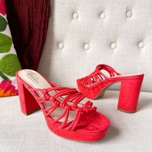 Charles by Charles David Red Strappy Mules Platform Block Heel Size 8